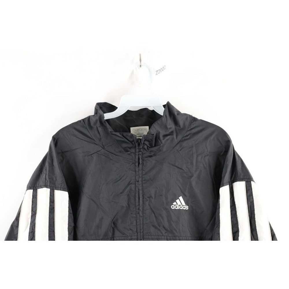 Vintage 90s Adidas Mens XL Spell Out Striped Lined Full Zip Windbreaker Jacket - Picture 2 of 12